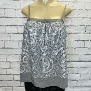 BCBGMaxazria Womens Light Charcoal Silk Sequined Woven Cami Top Size Small NWT